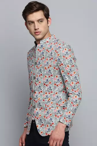 Men's Printed Mandarin Collar Multi Bandhgala Blazer