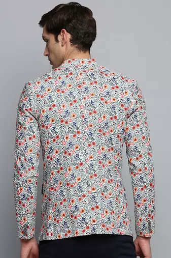 Men's Printed Mandarin Collar Multi Bandhgala Blazer