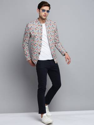 Men's Printed Mandarin Collar Multi Bandhgala Blazer 5