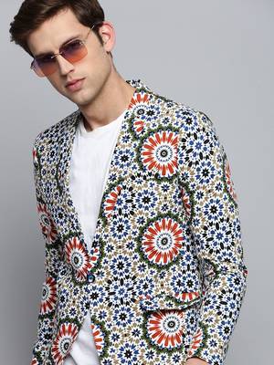SHOWOFF Men's Printed Notched Lapel Multi Single-Breasted Blazer 1
