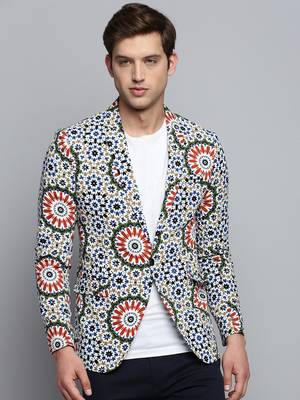 SHOWOFF Men's Printed Notched Lapel Multi Single-Breasted Blazer 2