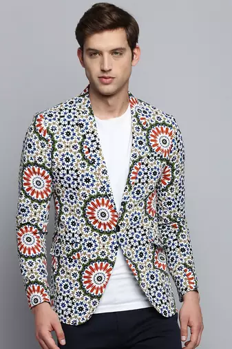 SHOWOFF Men's Printed Notched Lapel Multi Single-Breasted Blazer