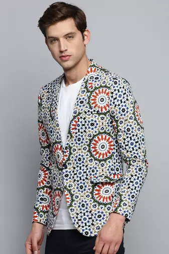SHOWOFF Men's Printed Notched Lapel Multi Single-Breasted Blazer