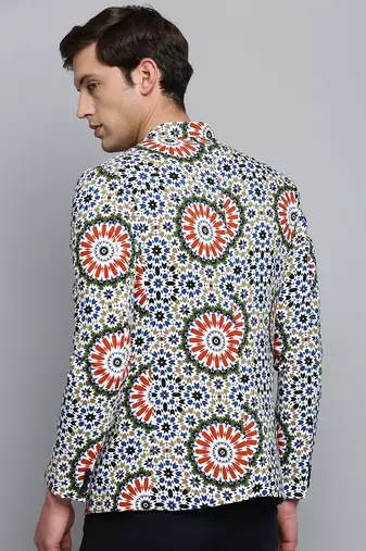 SHOWOFF Men's Printed Notched Lapel Multi Single-Breasted Blazer