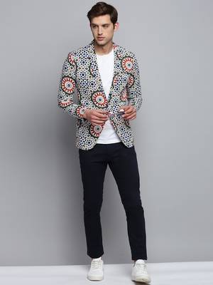 SHOWOFF Men's Printed Notched Lapel Multi Single-Breasted Blazer 5