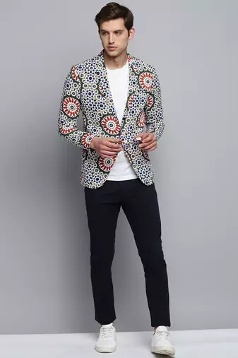 SHOWOFF Men's Printed Notched Lapel Multi Single-Breasted Blazer
