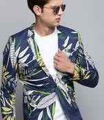 SHOWOFF Men's Printed Notched Lapel Navy Blue Single-Breasted Blazer