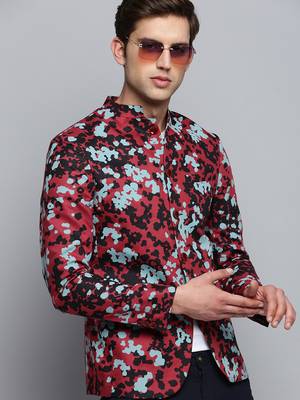 Men's Printed Mandarin Collar Multicolor Bandhgala Blazer 1