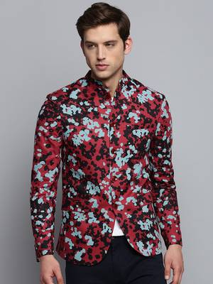 Men's Printed Mandarin Collar Multicolor Bandhgala Blazer 2
