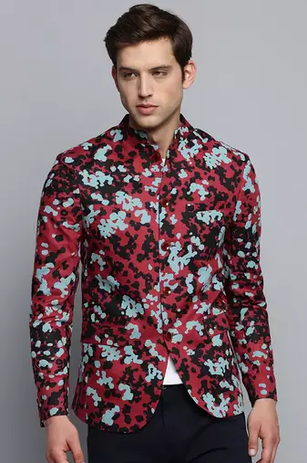 Men's Printed Mandarin Collar Multicolor Bandhgala Blazer