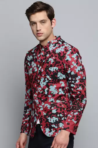 Men's Printed Mandarin Collar Multicolor Bandhgala Blazer