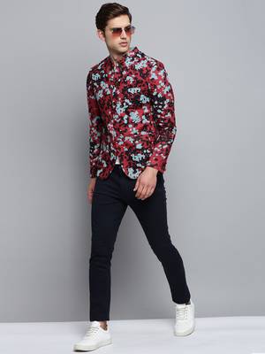 Men's Printed Mandarin Collar Multicolor Bandhgala Blazer 5