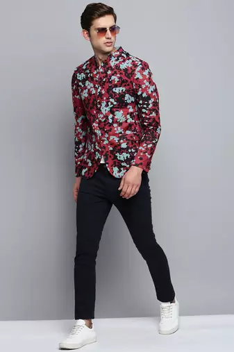 Men's Printed Mandarin Collar Multicolor Bandhgala Blazer