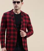 SHOWOFF Men's Notched Lapel Checked Red Single-Breasted Blazer