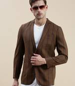 Men's Notched Lapel Striped Brown Single-Breasted Blazer