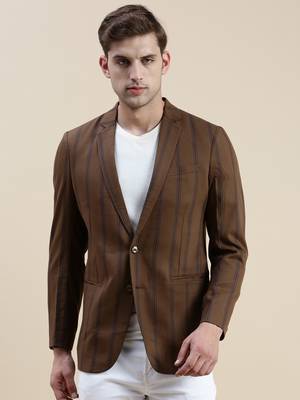 Men's Notched Lapel Striped Brown Single-Breasted Blazer 2