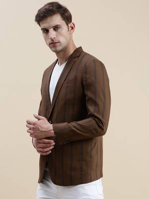 Men's Notched Lapel Striped Brown Single-Breasted Blazer 3