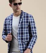 SHOWOFF Men's Notched Lapel Checked Blue Single-Breasted Blazer