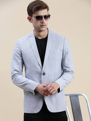 SHOWOFF Men's Notched Lapel Solid Blue Single-Breasted Blazer 1