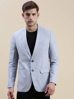 SHOWOFF Men's Notched Lapel Solid Blue Single-Breasted Blazer 2