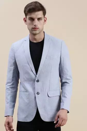 SHOWOFF Men's Notched Lapel Solid Blue Single-Breasted Blazer
