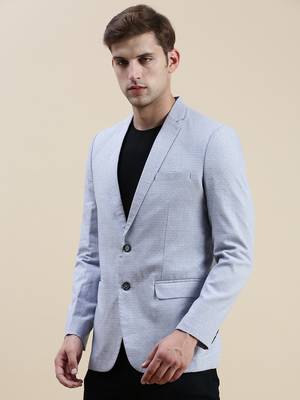 SHOWOFF Men's Notched Lapel Solid Blue Single-Breasted Blazer 3