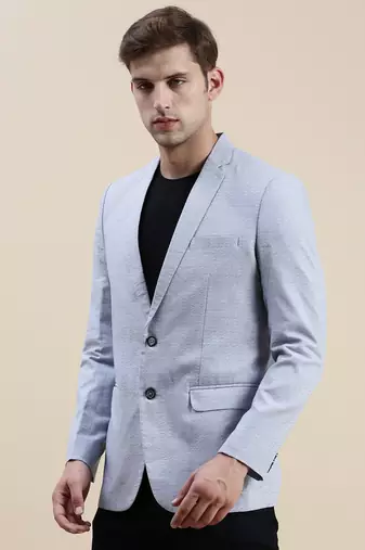 SHOWOFF Men's Notched Lapel Solid Blue Single-Breasted Blazer