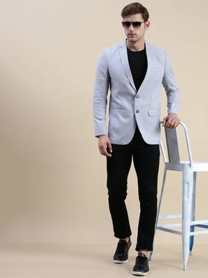 SHOWOFF Men's Notched Lapel Solid Blue Single-Breasted Blazer 5