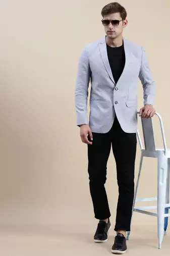SHOWOFF Men's Notched Lapel Solid Blue Single-Breasted Blazer