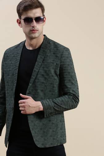 SHOWOFF Men's Notched Lapel Printed Olive Single-Breasted Blazer