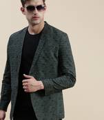 SHOWOFF Men's Notched Lapel Printed Olive Single-Breasted Blazer