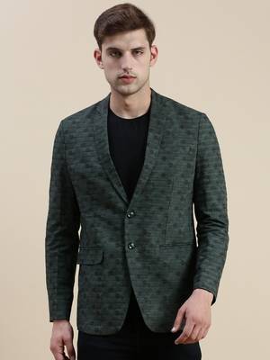 SHOWOFF Men's Notched Lapel Printed Olive Single-Breasted Blazer 2