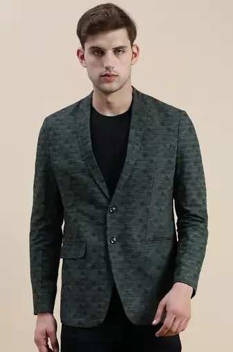 SHOWOFF Men's Notched Lapel Printed Olive Single-Breasted Blazer