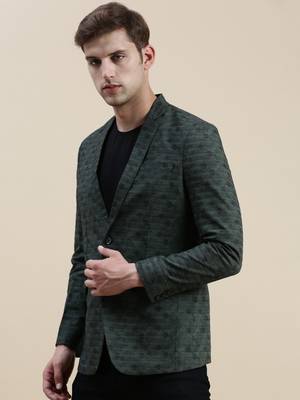 SHOWOFF Men's Notched Lapel Printed Olive Single-Breasted Blazer 3