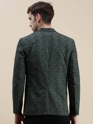 SHOWOFF Men's Notched Lapel Printed Olive Single-Breasted Blazer 4