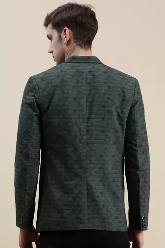 SHOWOFF Men's Notched Lapel Printed Olive Single-Breasted Blazer