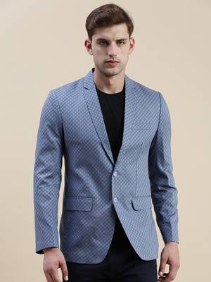 SHOWOFF Men's Notched Lapel Printed Blue Single-Breasted Blazer 2