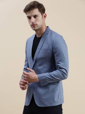 SHOWOFF Men's Notched Lapel Printed Blue Single-Breasted Blazer 3
