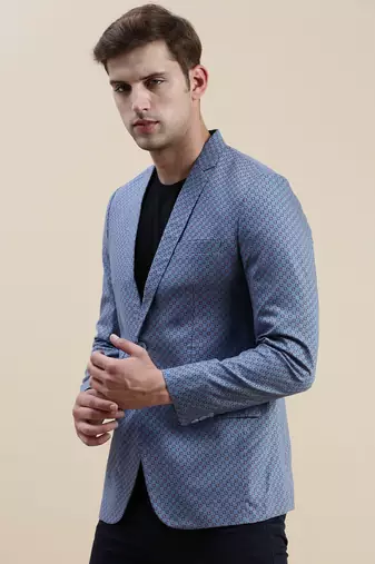 SHOWOFF Men's Notched Lapel Printed Blue Single-Breasted Blazer
