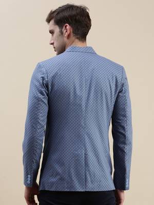 SHOWOFF Men's Notched Lapel Printed Blue Single-Breasted Blazer 4