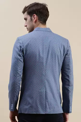 SHOWOFF Men's Notched Lapel Printed Blue Single-Breasted Blazer