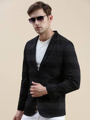 SHOWOFF Men's Notched Lapel Printed Black Single-Breasted Blazer 1