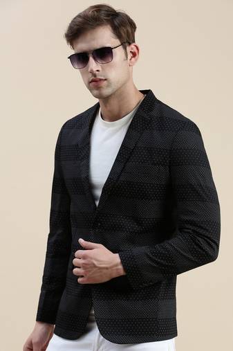 SHOWOFF Men's Notched Lapel Printed Black Single-Breasted Blazer