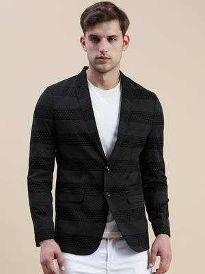 SHOWOFF Men's Notched Lapel Printed Black Single-Breasted Blazer 2