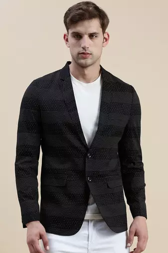 SHOWOFF Men's Notched Lapel Printed Black Single-Breasted Blazer