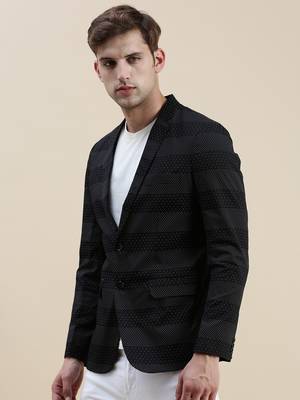 SHOWOFF Men's Notched Lapel Printed Black Single-Breasted Blazer 3