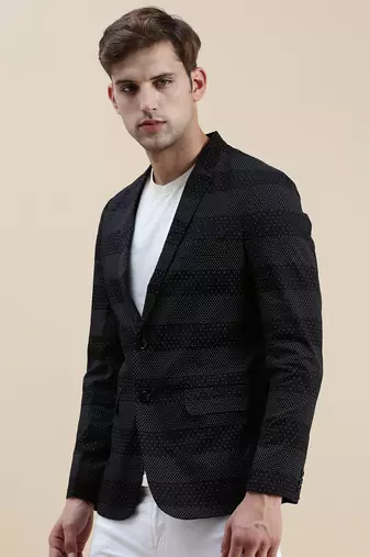SHOWOFF Men's Notched Lapel Printed Black Single-Breasted Blazer