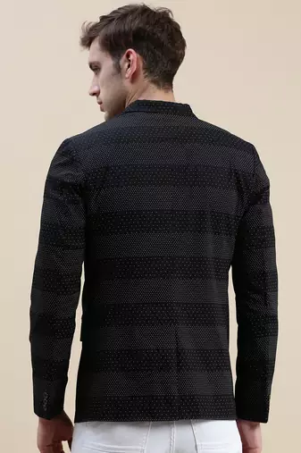 SHOWOFF Men's Notched Lapel Printed Black Single-Breasted Blazer