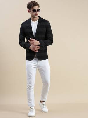 SHOWOFF Men's Notched Lapel Printed Black Single-Breasted Blazer 5