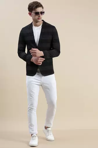 SHOWOFF Men's Notched Lapel Printed Black Single-Breasted Blazer